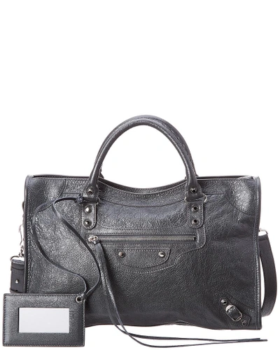Balenciaga Classic Silver City Medium Leather Shoulder Bag In Grey