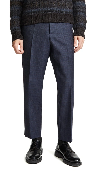 Marni Shadow Check Wool Trousers In Blue Navy