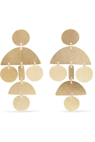 Annie Costello Brown Mini Pompom Gold-tone Earrings