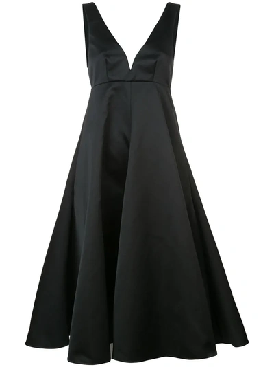 Rochas Sleeveless Satin Midi Dress - Black