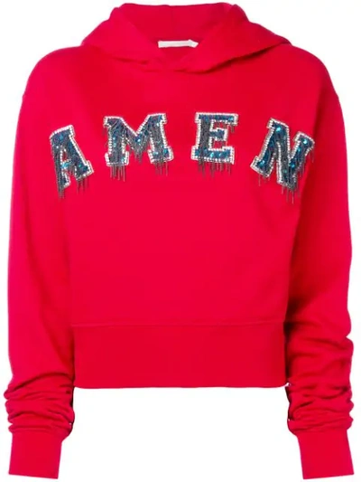 Amen Embellished Logo Hoodie - Red