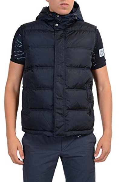 Gucci Men's Blue Full Zip Down Hooded Sleeveless Jacket Vest | ModeSens