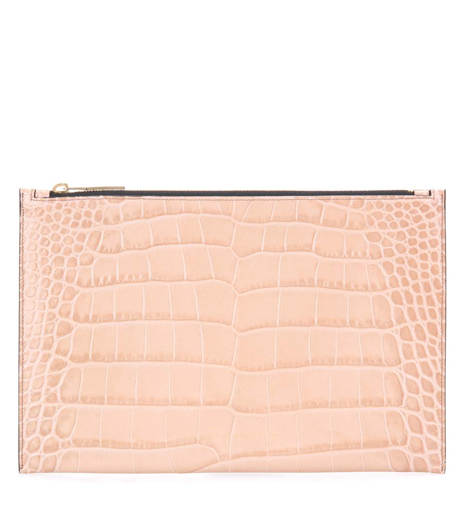 Victoria Beckham Small Simple Embossed Leather Pouch In Dark Eude ...