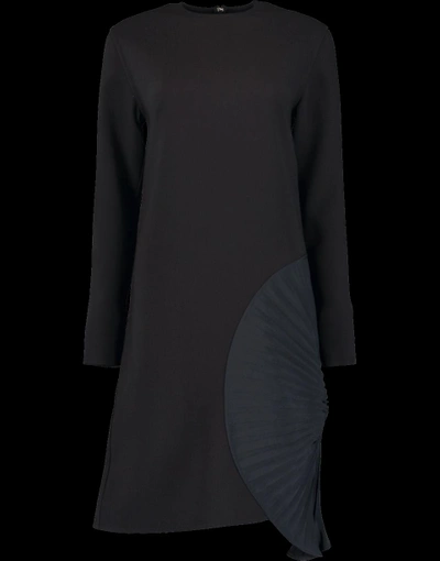 Victoria Beckham Pleated Panel Shift Dress In Black
