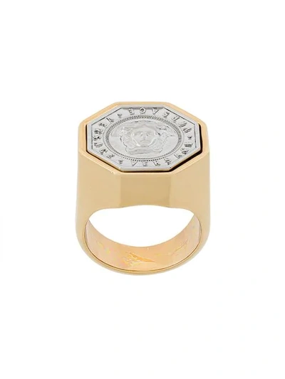 Versace Embossed Medusa Coin Ring In Metallic