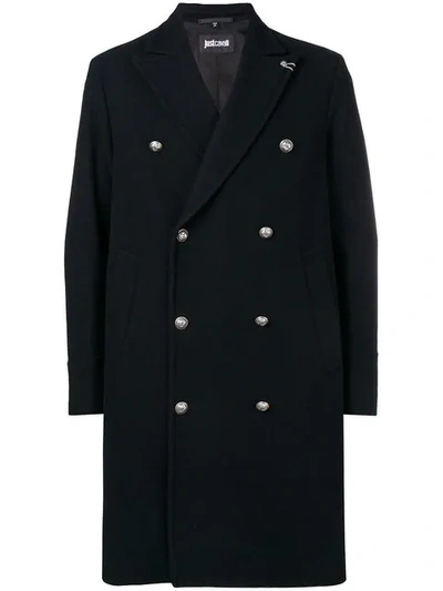 Just Cavalli Double-breasted Fitted Coat - Black