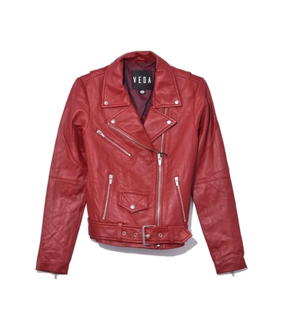 Veda Jayne Smooth Leather Jacket In Crimson