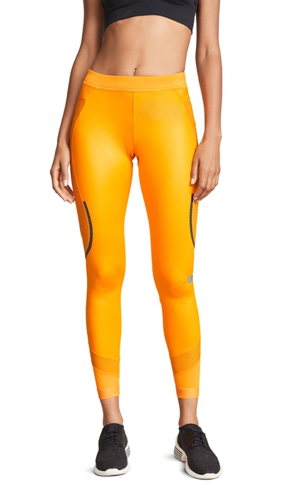 Adidas By Stella Mccartney Run Long Shiny Leggings In Lucky Orange