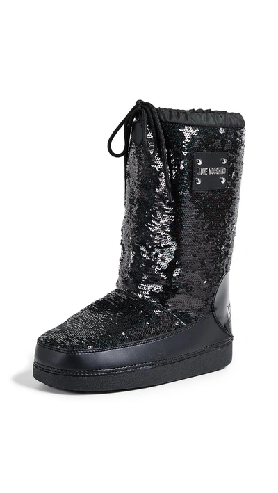 Moschino Love  Sequin Snow Boots In Black