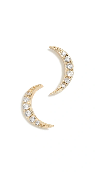 Shashi Moon Pave Studs In Yellow Gold
