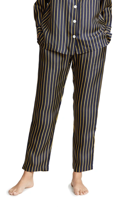 Sleepy Jones Marina Pajama Pants In Silk Tie Stripe Navy & Gold