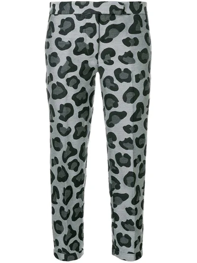 Thom Browne Leopard Wool & Silk Jacquard Lowrise Skinny Trouser In Grey