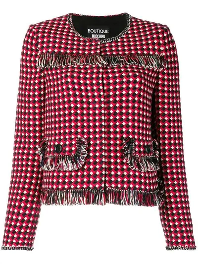 Boutique Moschino Loop-fringed Cropped Jacket In Red