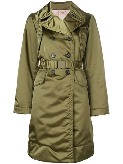 N°21 Belted Satin Trench Coat In Green