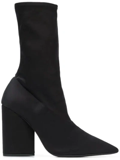 Yeezy Season 8 Onyx Stretch Satin Ankle Boots In Black