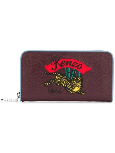 Kenzo Snake Embossed Embroidered Wallet In Red