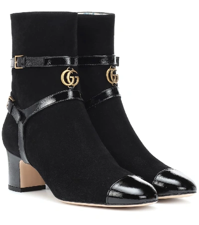 Gucci Geraldine Suede Ankle Boots In Black