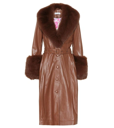 Saks Potts Foxy Fur-trimmed Leather Coat In Brown