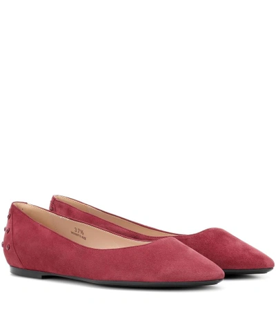 Tod's Embellished Suede Ballet Flats In Red
