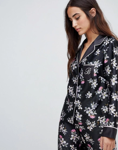 Ted Baker B By  Sunlit Floral Print Revere Pajama Top - Black
