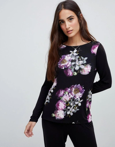 Ted Baker B By  Sunlit Floral Jersey Long Sleeve Pajama Top - Black