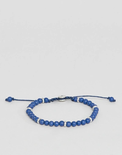 Fossil Mens Adjustable Blue Bead Bracelet - Blue