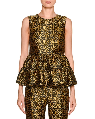 Double J Bouncy Leaf-brocade Peplum Top In Black/gold