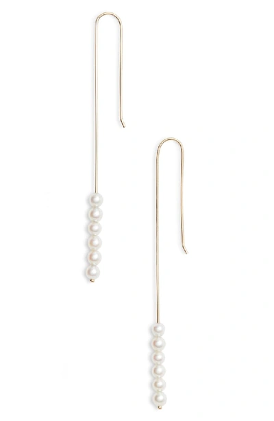 Mizuki 14k Gold 6-pearl Drop Earrings In Gold/ Pearl