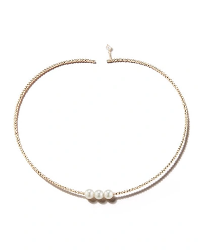 Mizuki 14k Gold Triple Pearl Choker Necklace