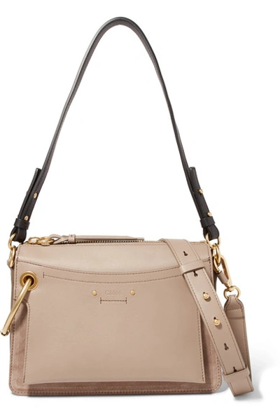 Chloé Roy Day Leather And Suede Shoulder Bag In Motty Grey