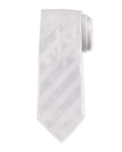 Brioni Textured-stripe Silk Tie In Silver