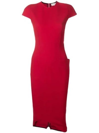 Victoria Beckham Curved Hem Fitted Dress In Red