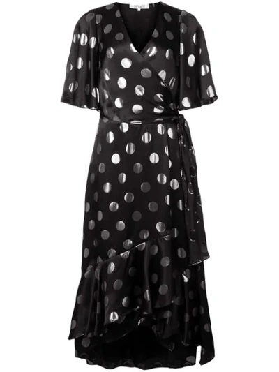 Diane Von Furstenberg Sareth Metallic Dot-print Ruffle Midi Dress In Black