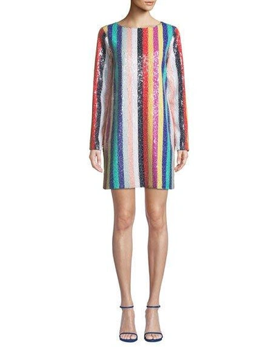Mestiza New York Sequin Rainbow Striped Mini Dress In Multi