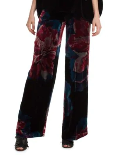 Trina Turk Penelope Floral Velvet Wide-leg Pants In Red Multi