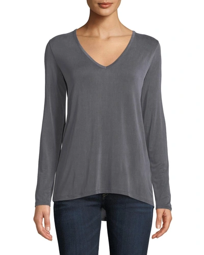 Majestic V-neck Long-sleeve Swing Tee In Charcoal