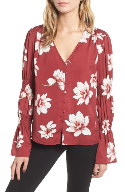 Cupcakes And Cashmere Christa Floral-print Button-down Top In Earth Red