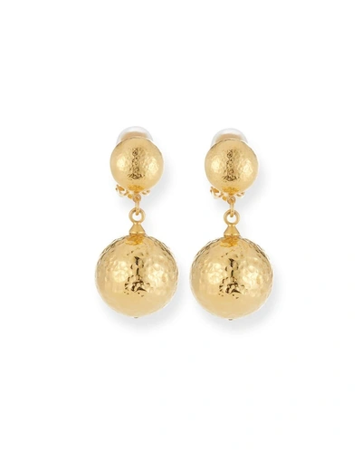 Jose & Maria Barrera Hammered Gold Plated Drop Clip-on Earrings