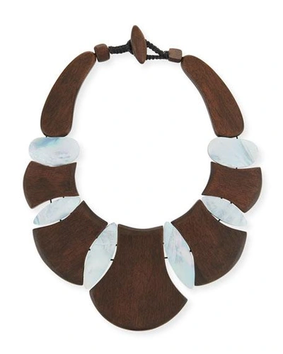 Viktoria Hayman Bellisima Wood Necklace In Brown/white