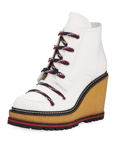 Moncler Zelie Lace-up Wedge Hiker Booties In White
