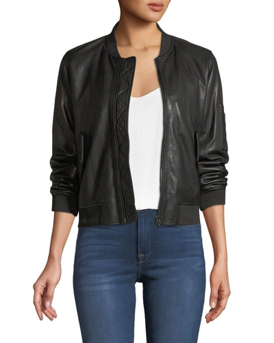 Majestic Zip-front Leather Bomber Jacket In Noir