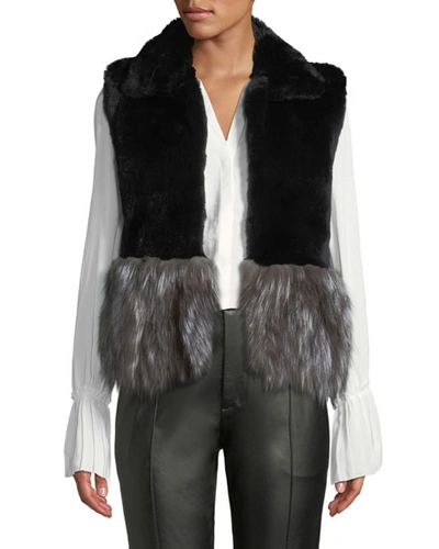 Adrienne Landau Short Fur Vest W/ Contrast Fur Hem In Black