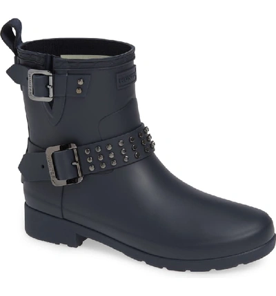 Hunter Refined Stud Waterproof Biker Boot In Navy