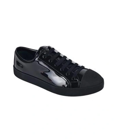 Prada Womens Black Shiny Leather Low Top Trainers Sneakers | ModeSens
