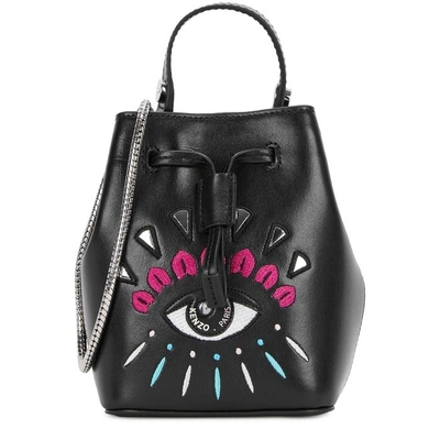 Kenzo Iconic Eye Mini Leather Bucket Bag In Black