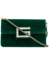 Gucci Broadway Crystal G Velvet Shoulder Bag In 3174 Green