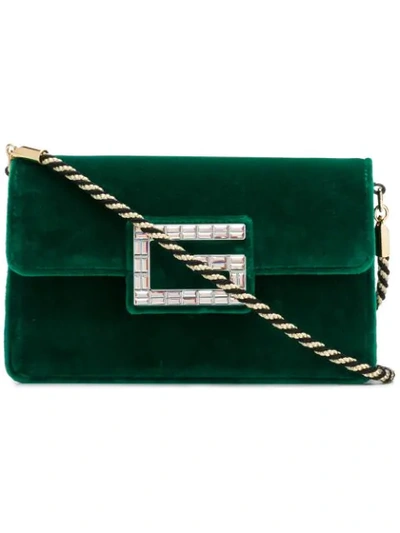 Gucci Broadway Crystal G Velvet Shoulder Bag In 3174 Green