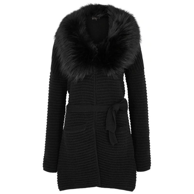 Dom Goor Black Fur-trimmed Wool-blend Cardigan