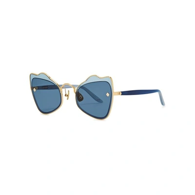 Moy Atelier Odyssey 18ct Gold-plated Sunglasses In Blue