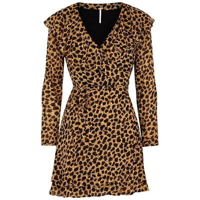 Free People Frenchie Printed Georgette Wrap Dress In Leopard